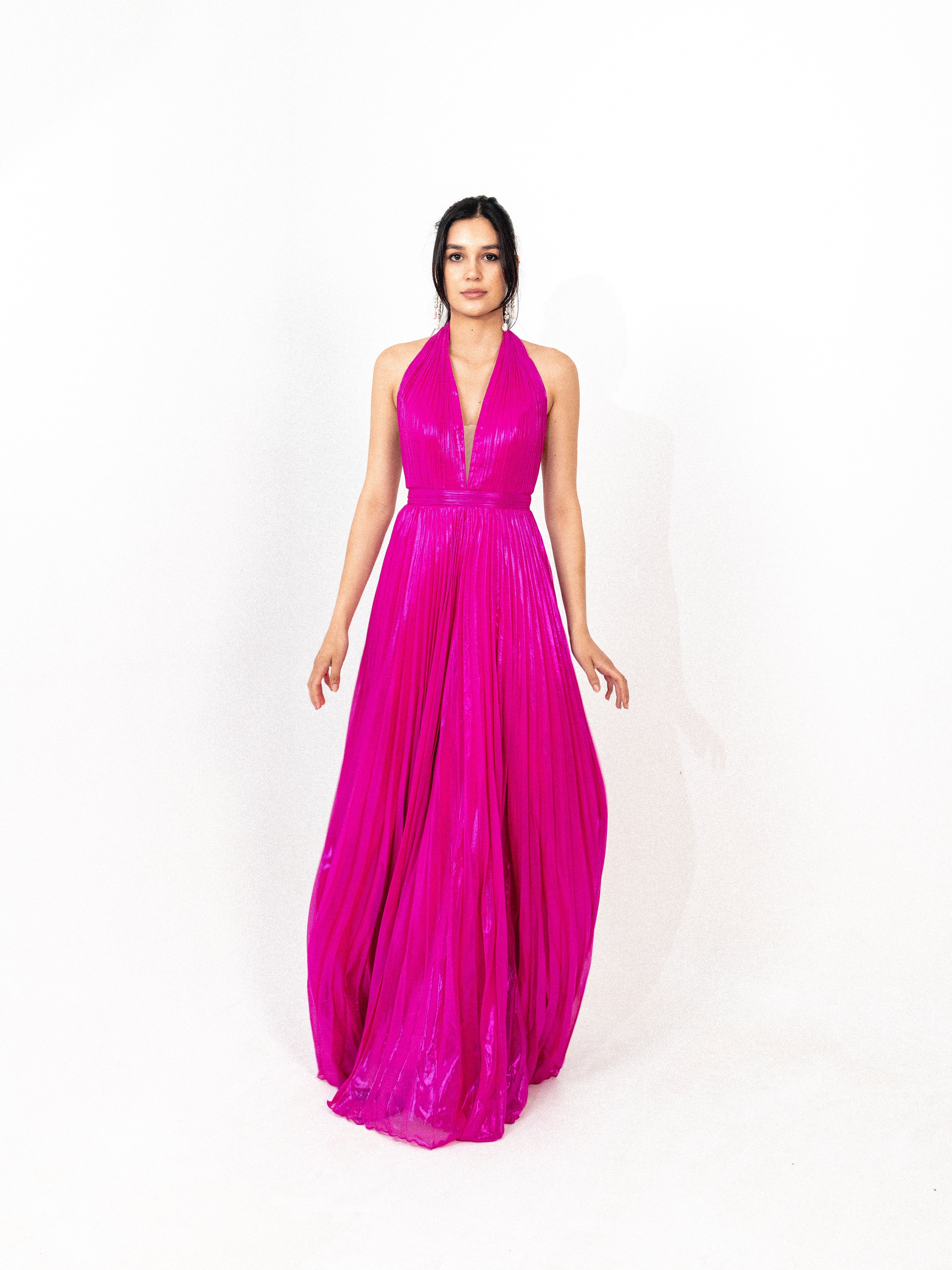 Halter neck plisse in FUSHSIA