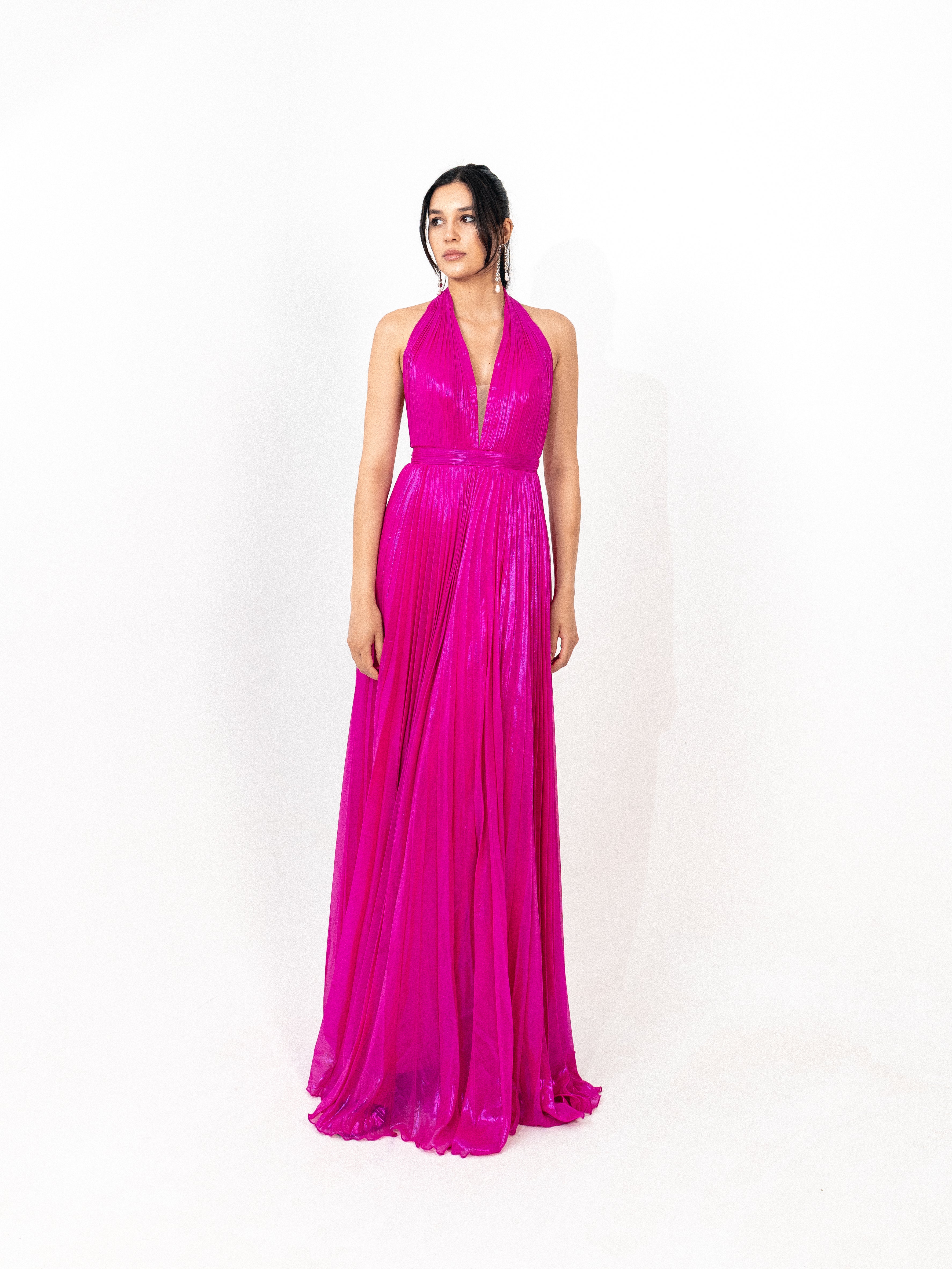 Halter neck plisse in FUSHSIA