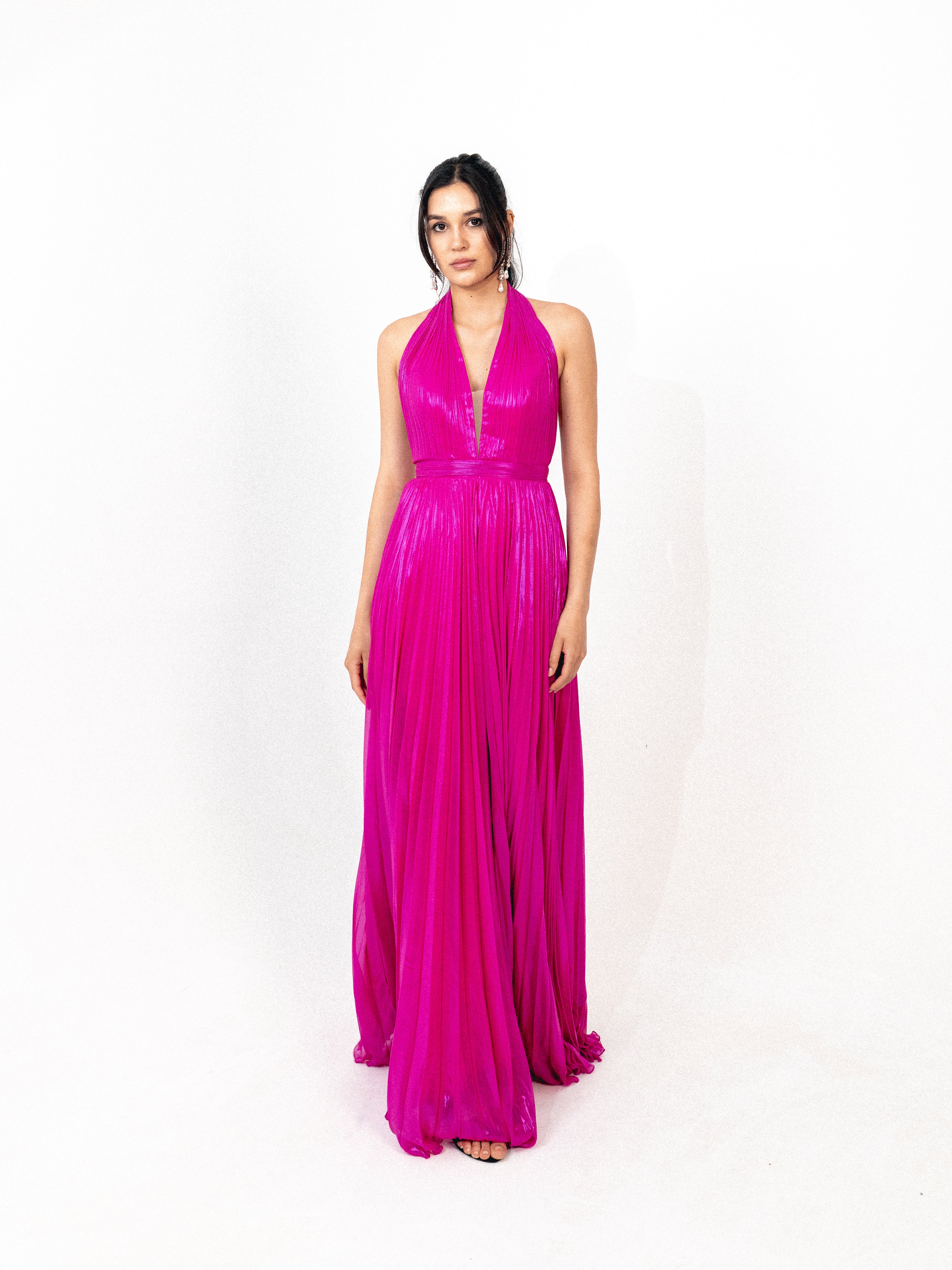 Halter neck plisse in FUSHSIA