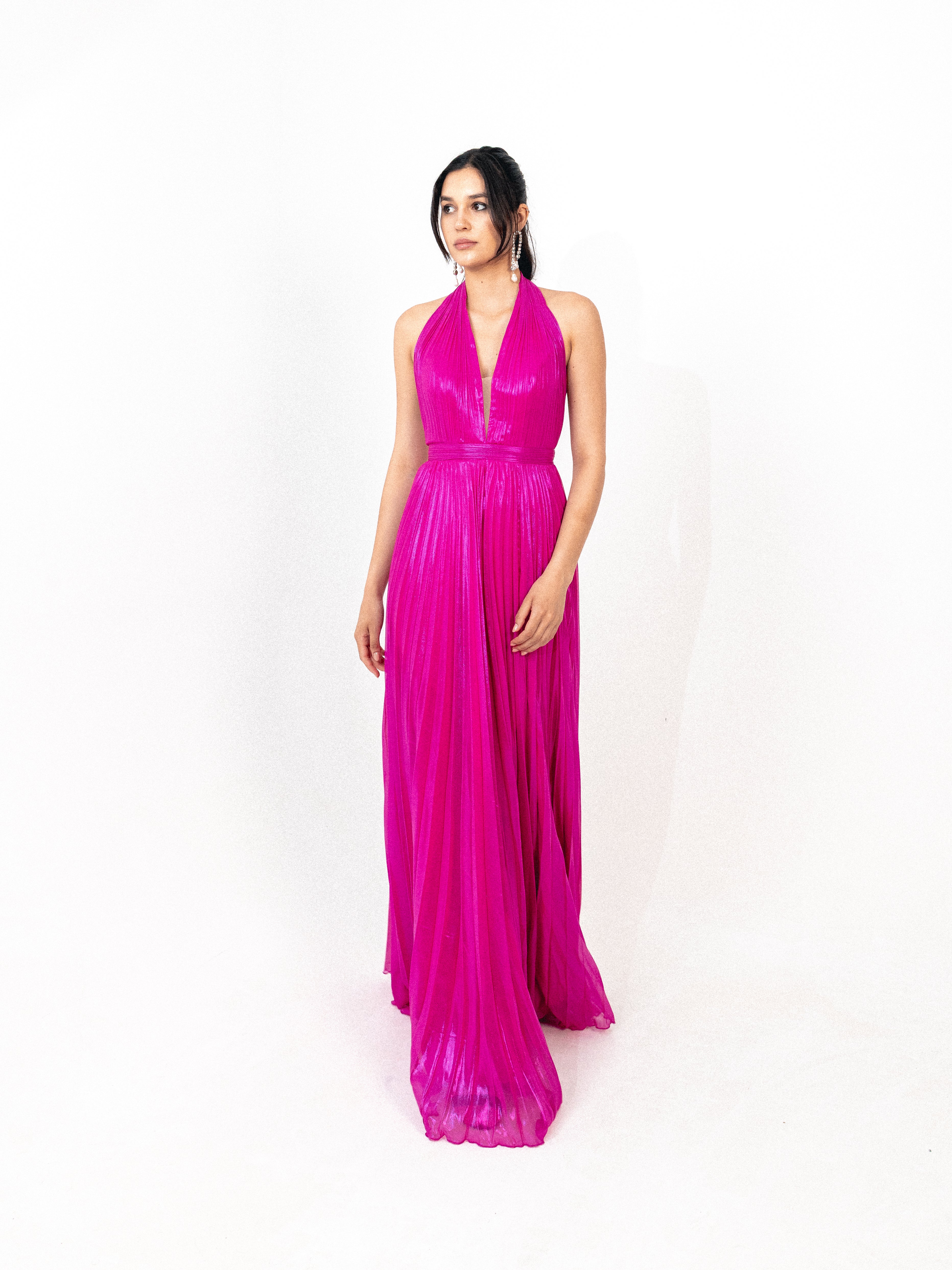 Halter neck plisse in FUSHSIA