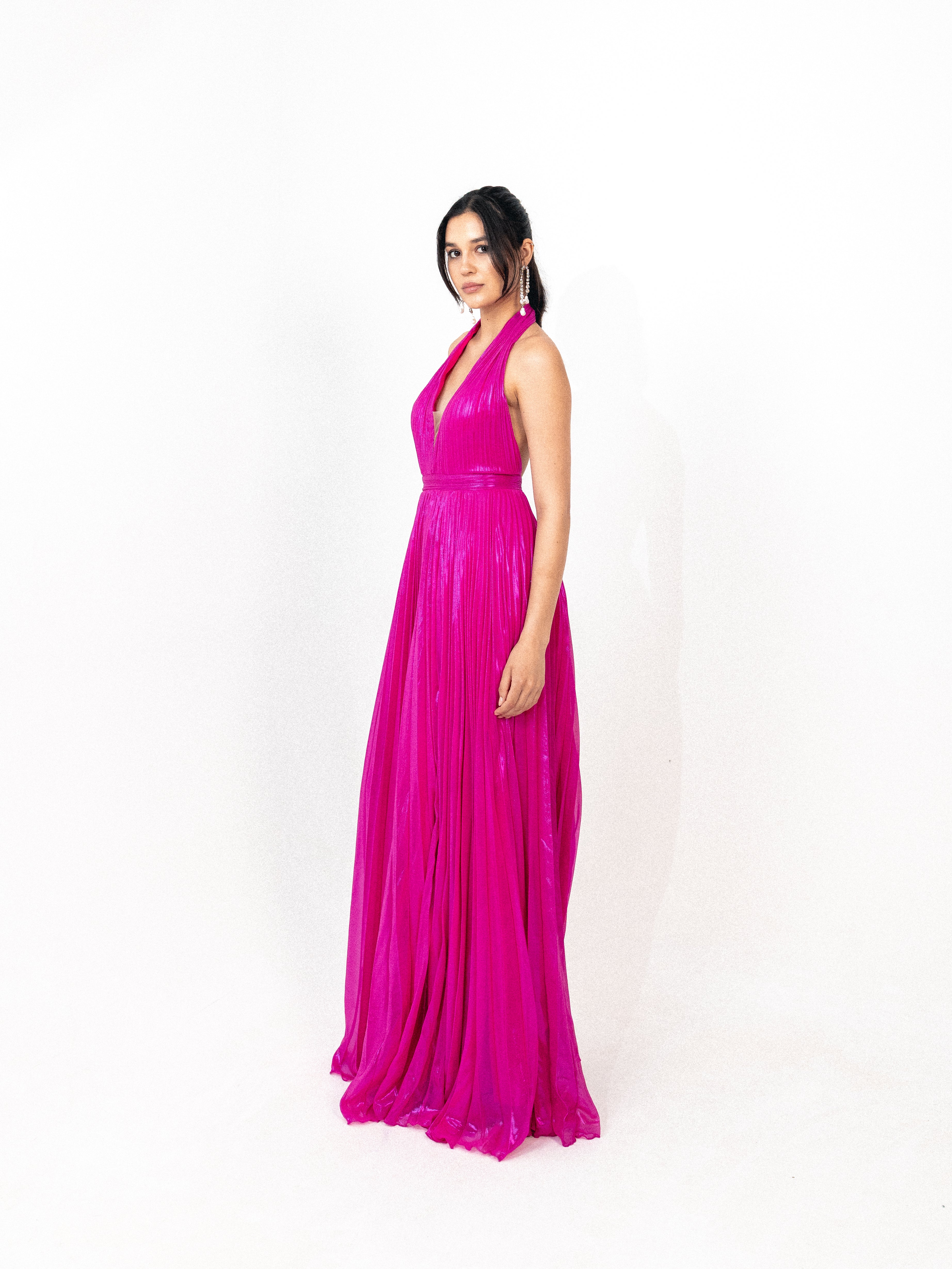 Halter neck plisse in FUSHSIA