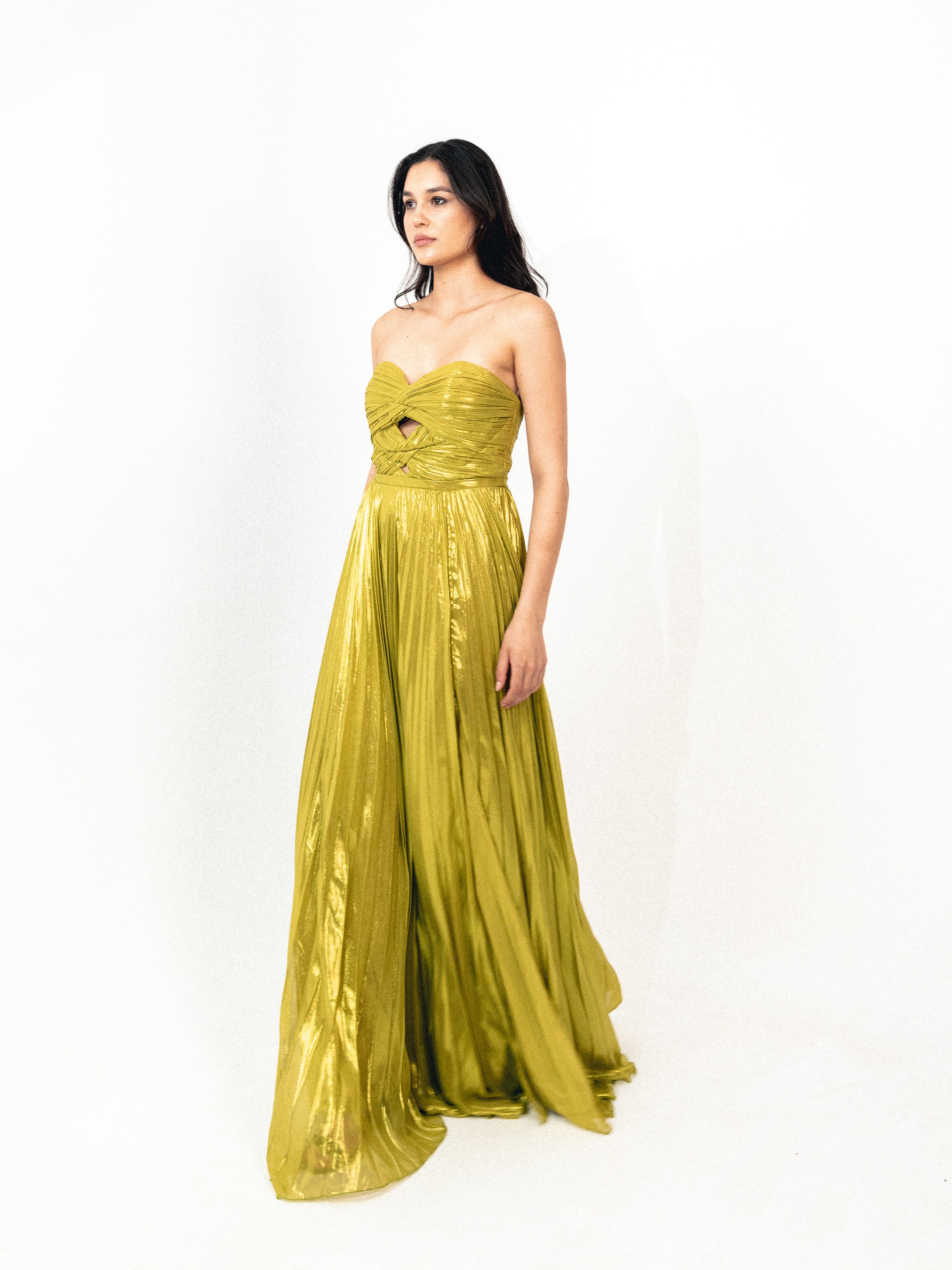 Strapless plisse with slit in APPLE GREEN