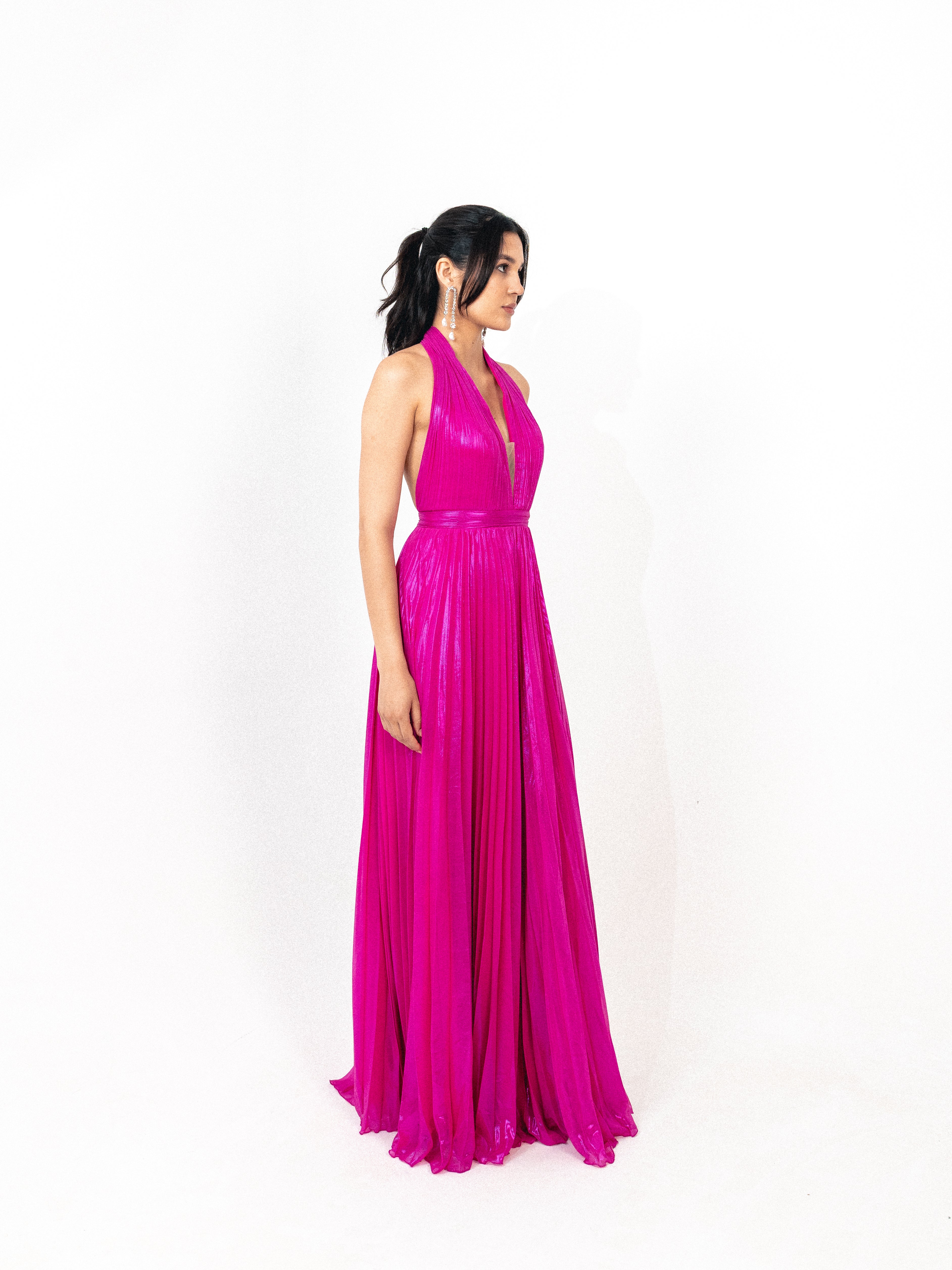 Halter neck plisse in FUSHSIA