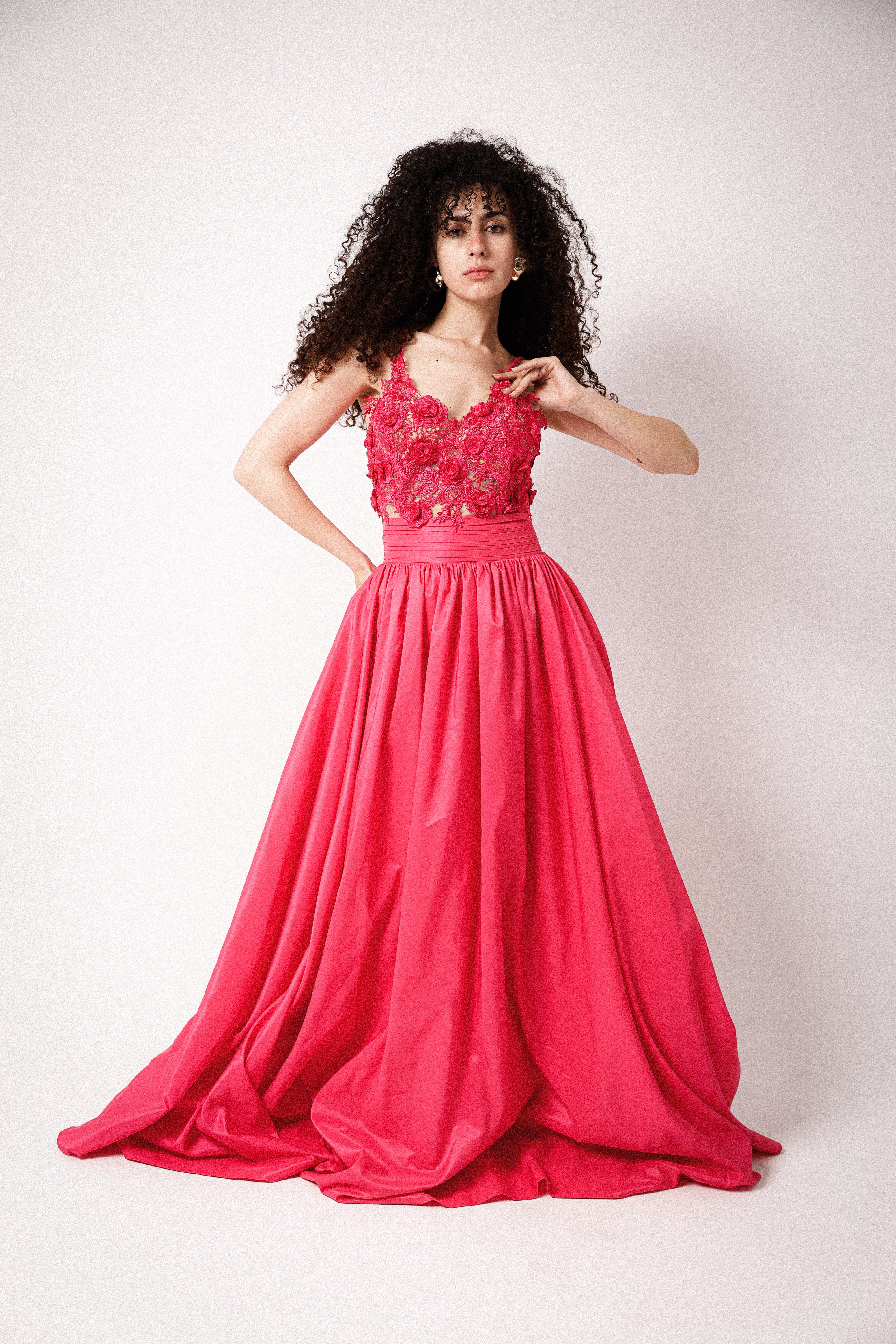 Puffy dress with flower in HOT PINK