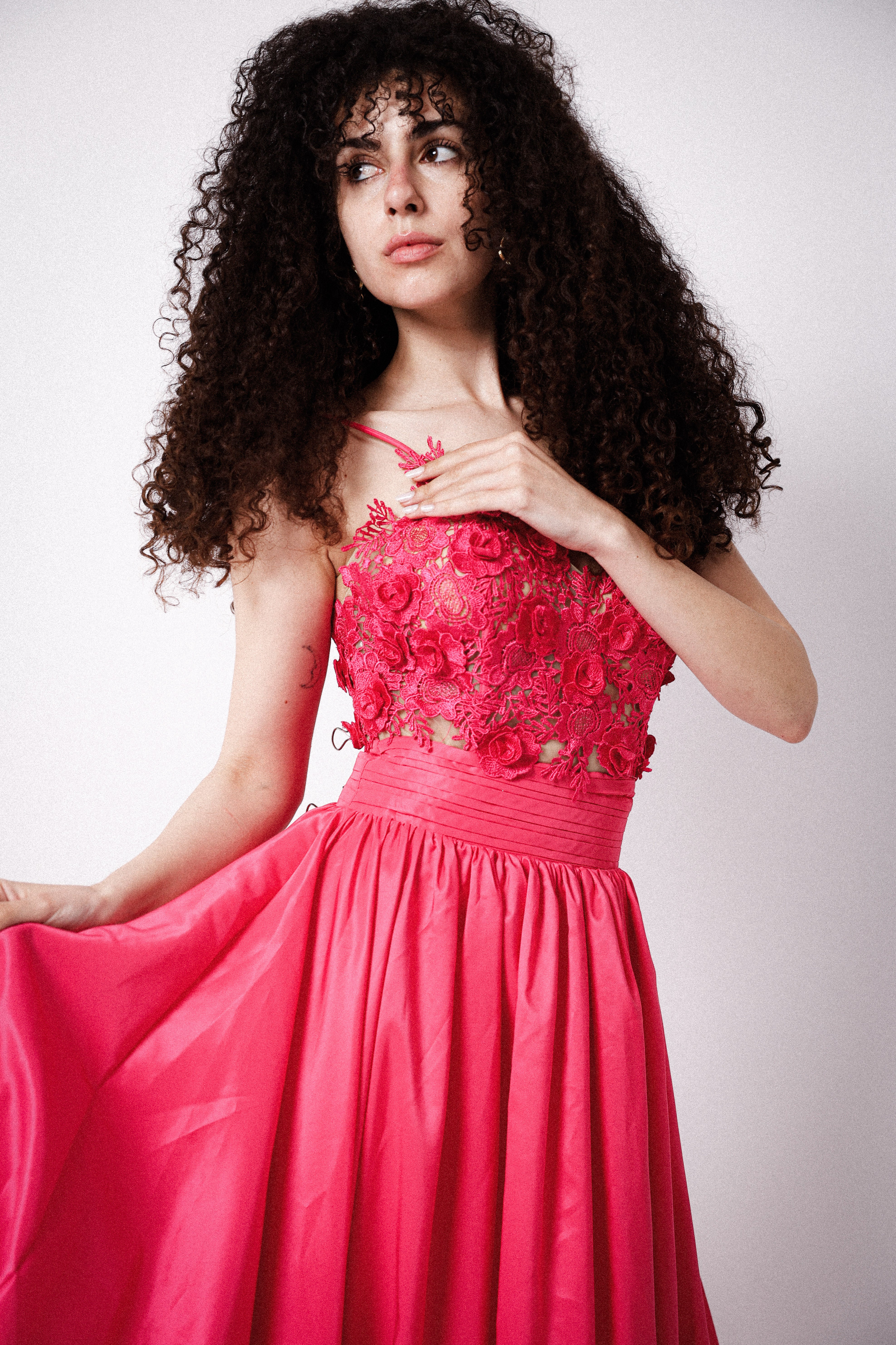 Puffy dress with flower in HOT PINK