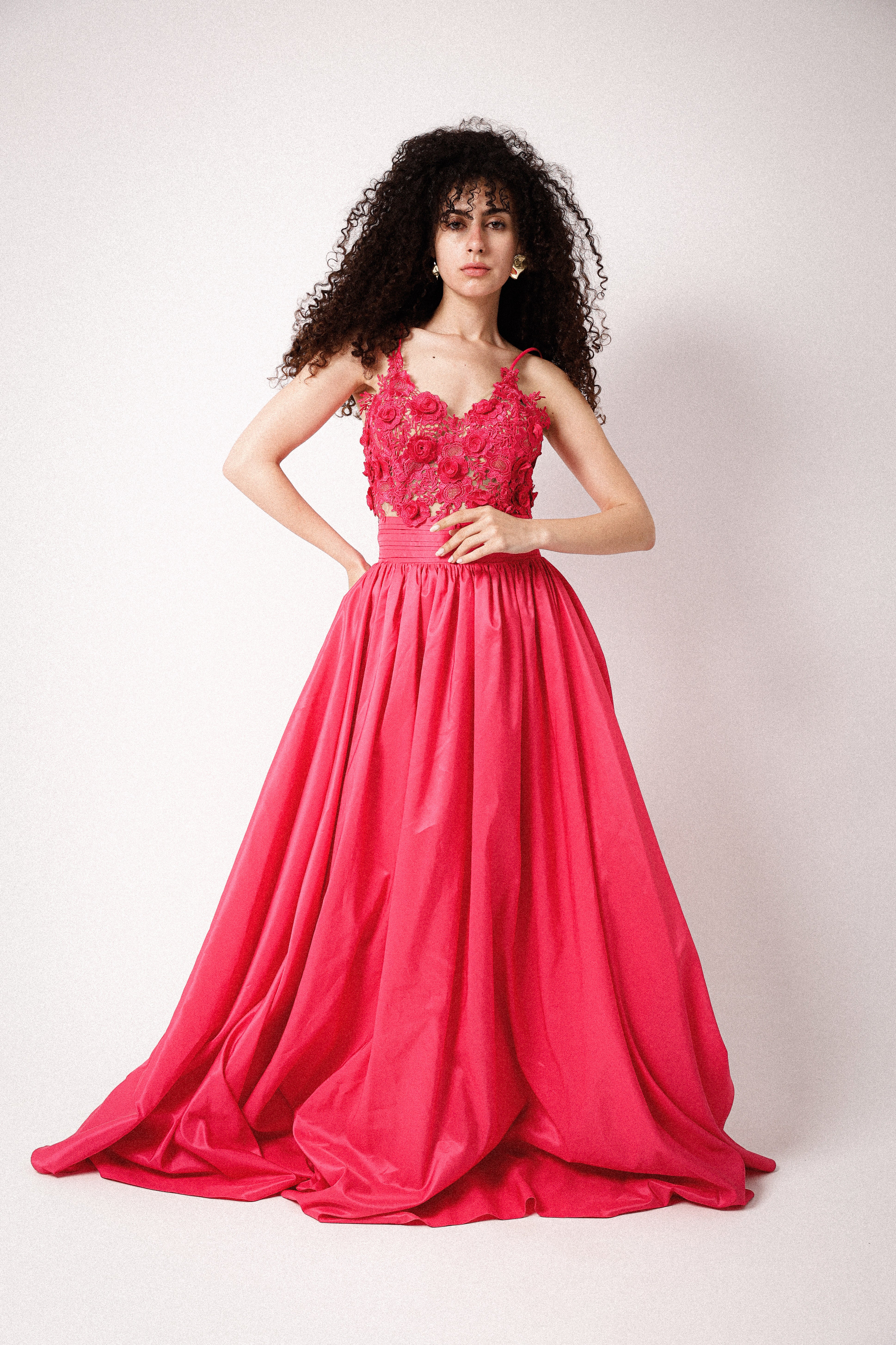 Puffy dress with flower in HOT PINK