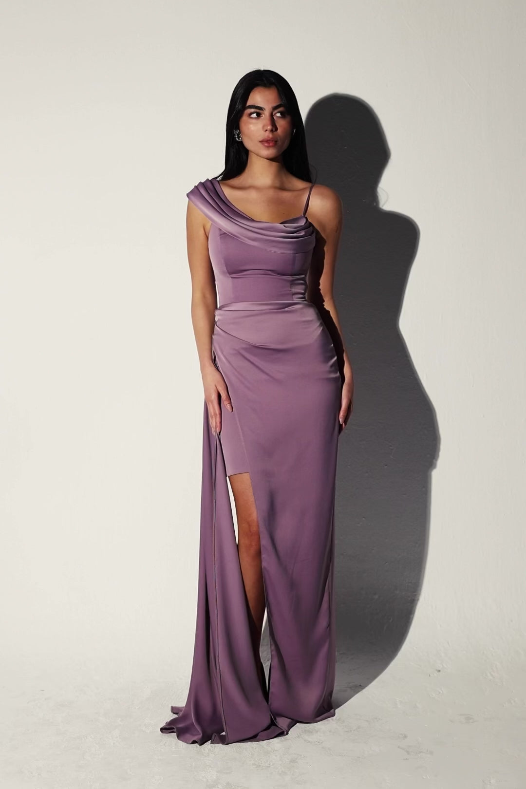 High low one shoulder dress in Purple