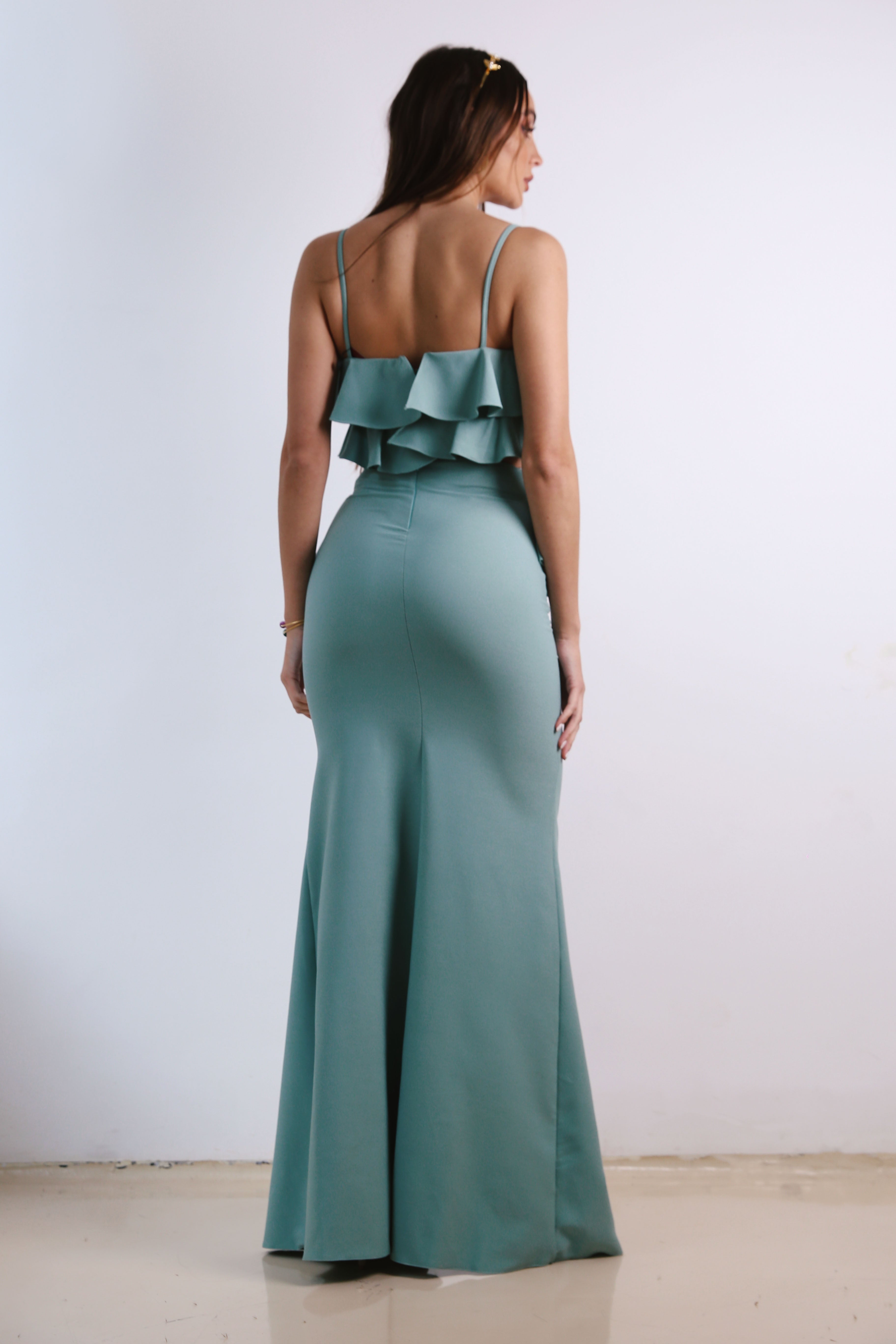 Crepe Dress with slit in Mint