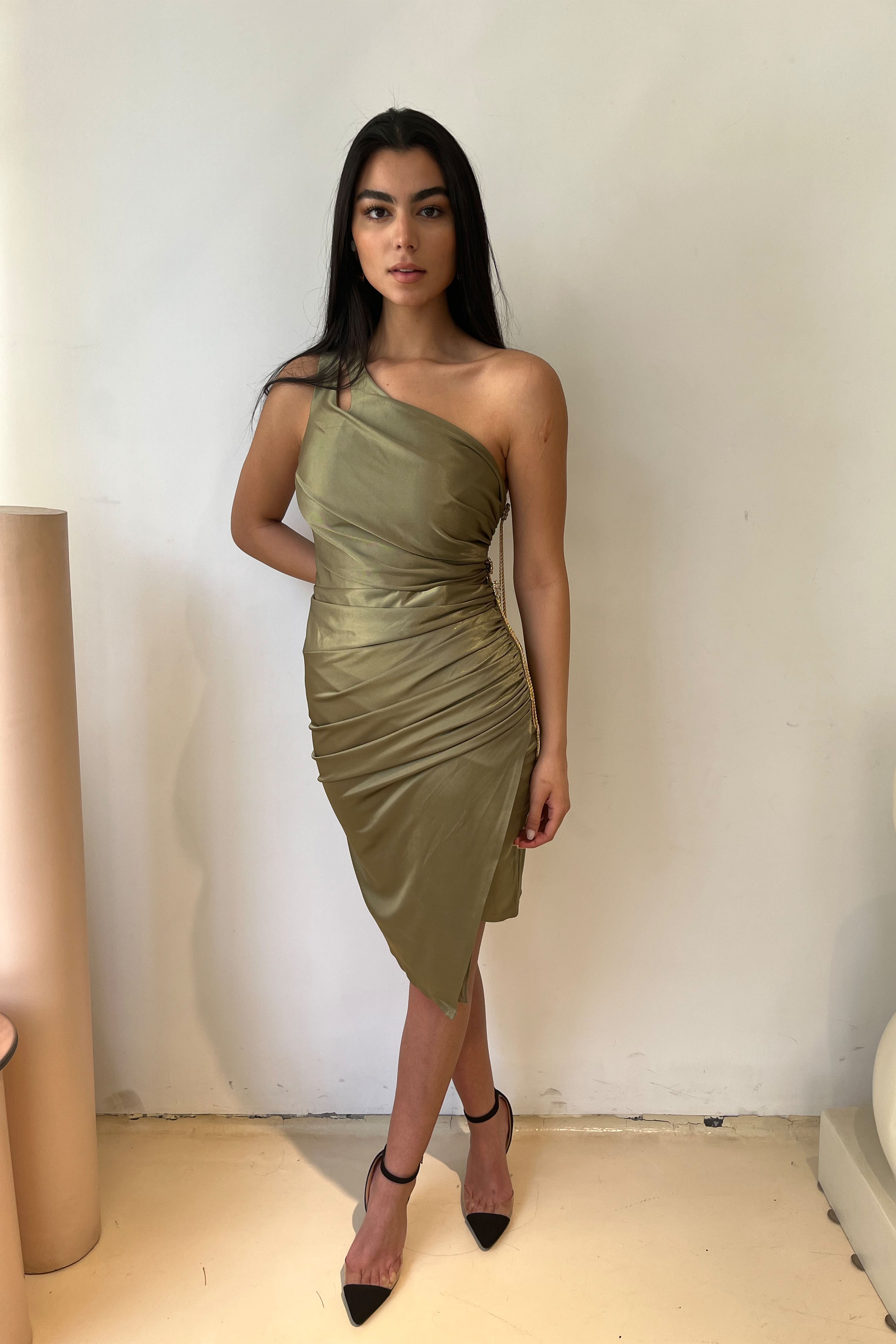 One shoulder see through dress in Green – Weaving Grace