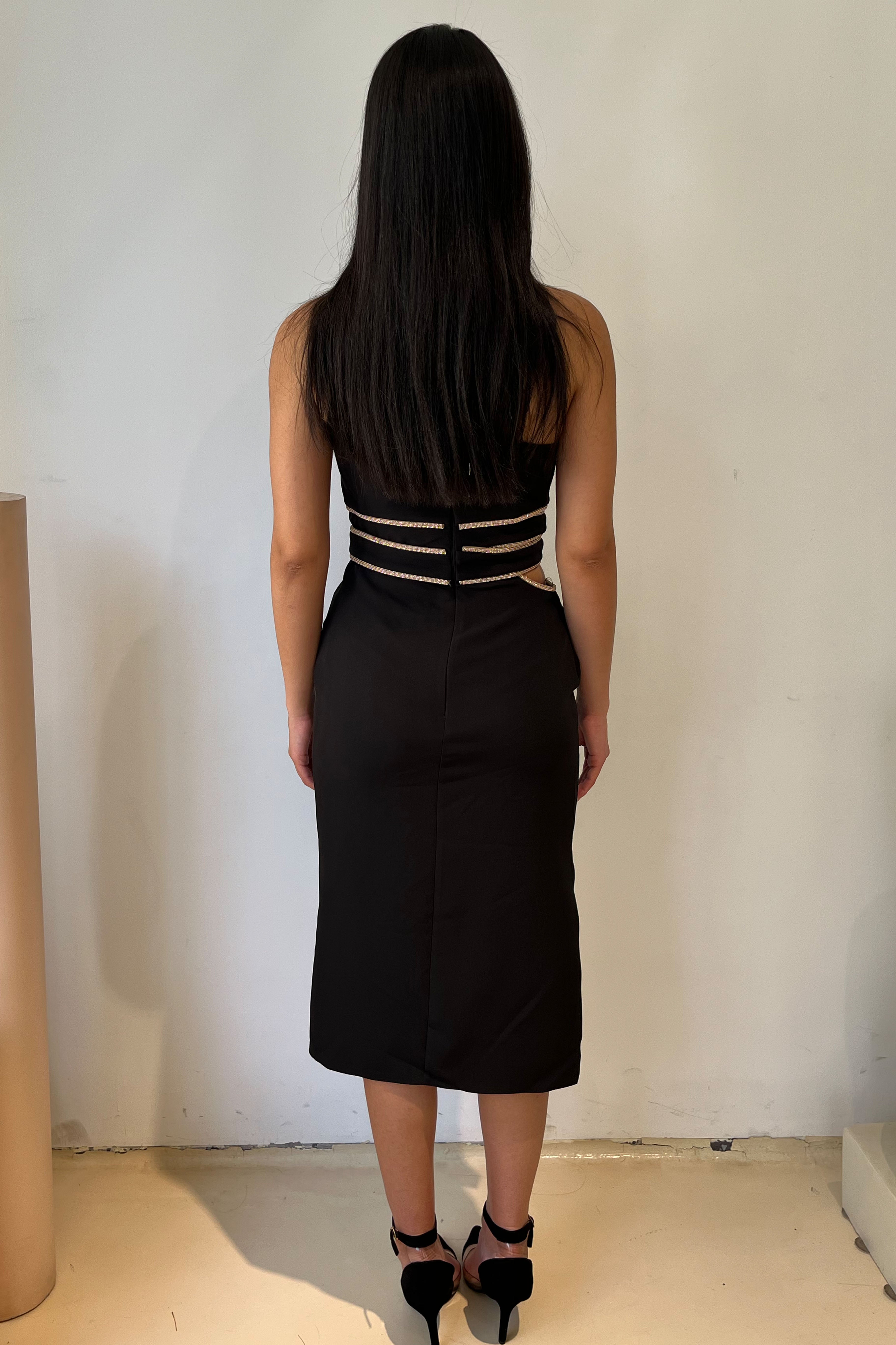 One shoulder short dress with belt in Black