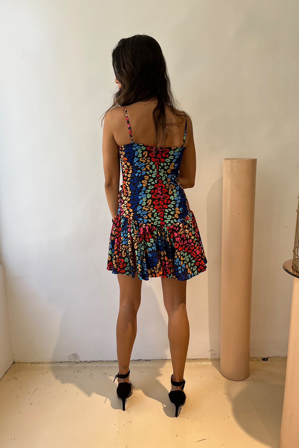 Ruffled short dress in Multi color