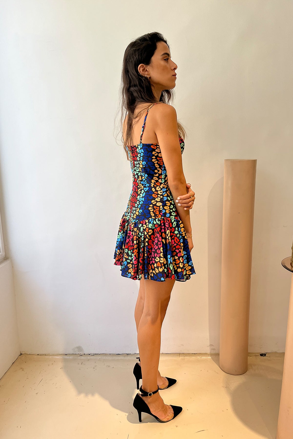 Ruffled short dress in Multi color