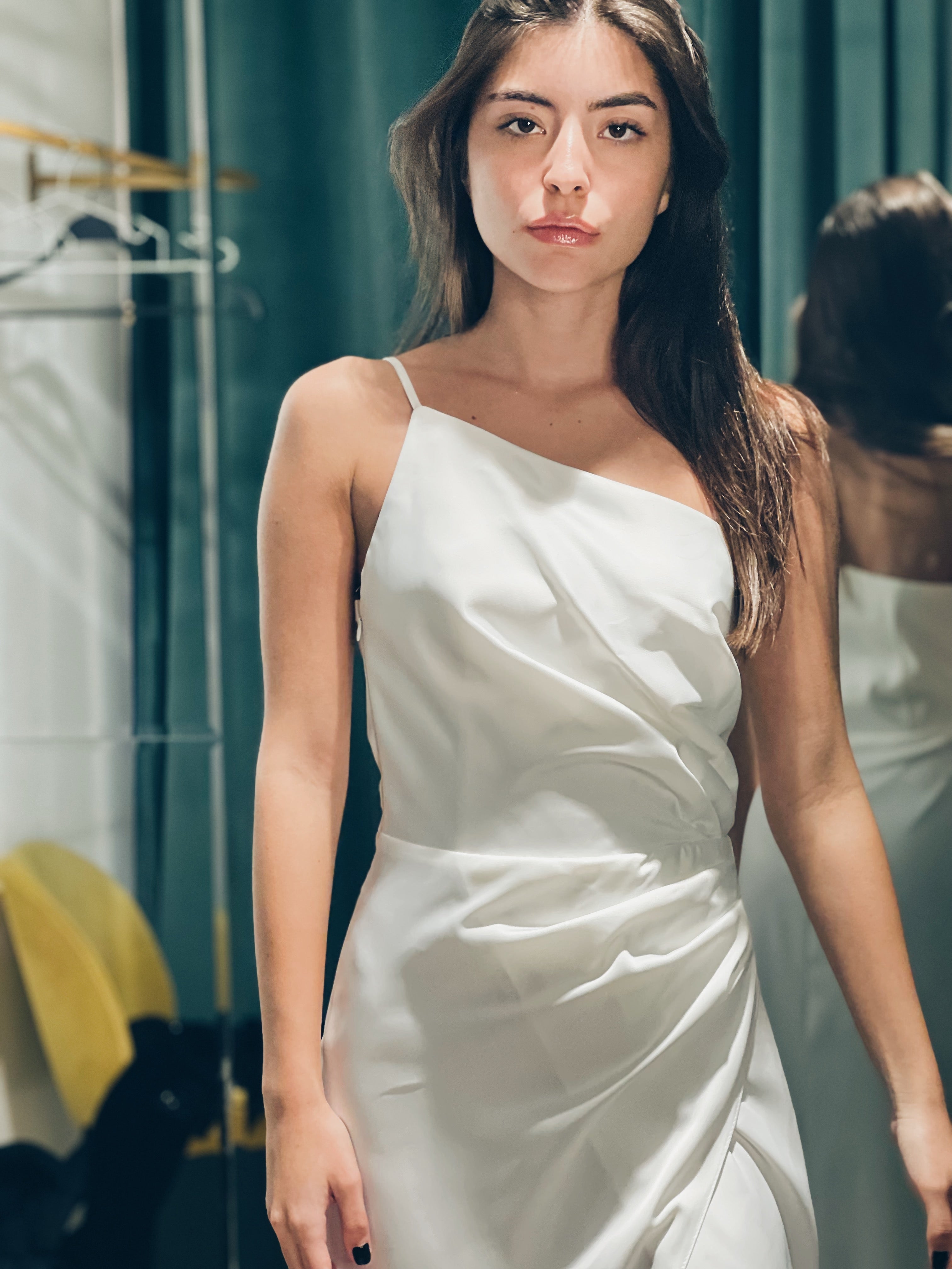 One shoulder Long dress in White