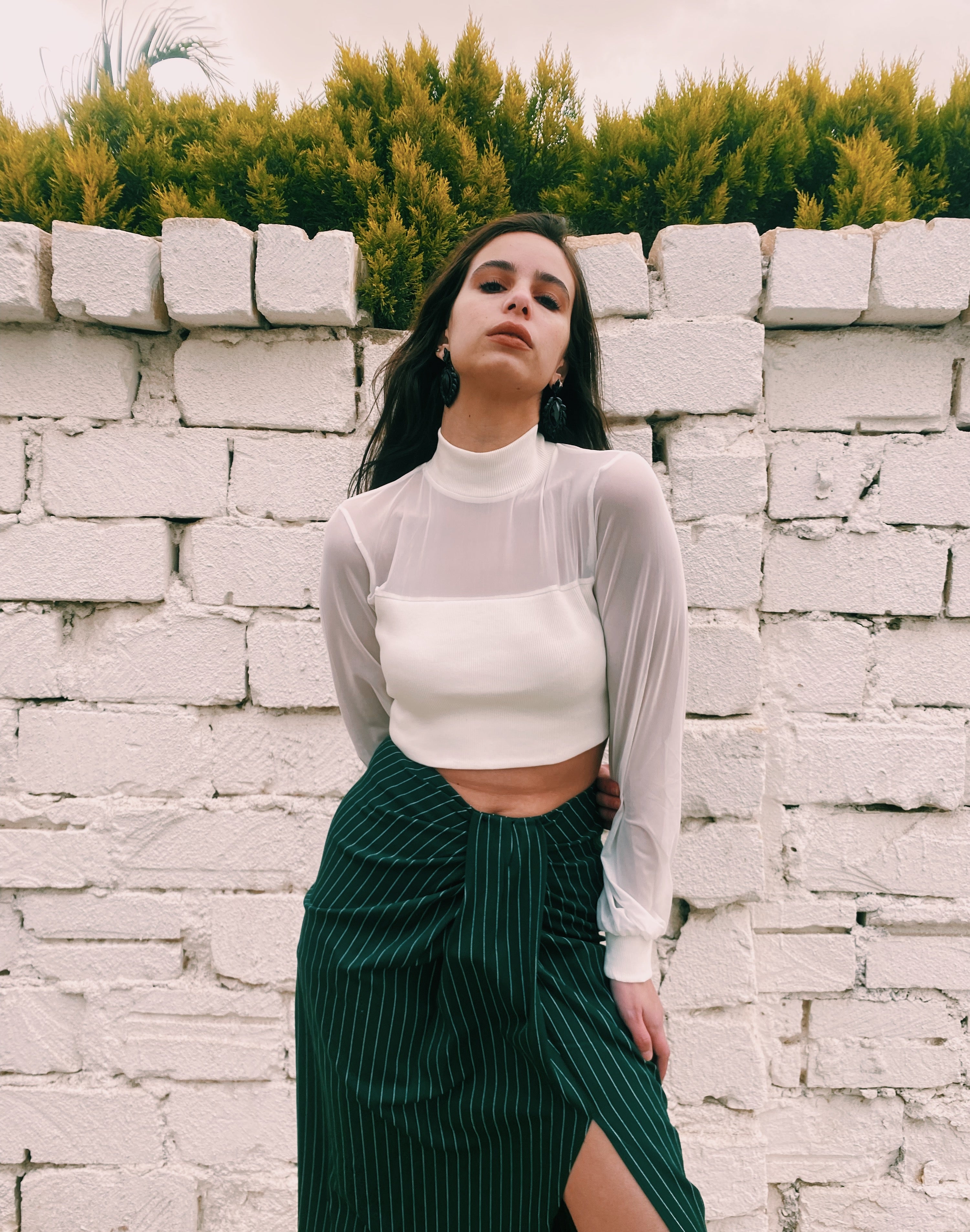 striped skirt with slit