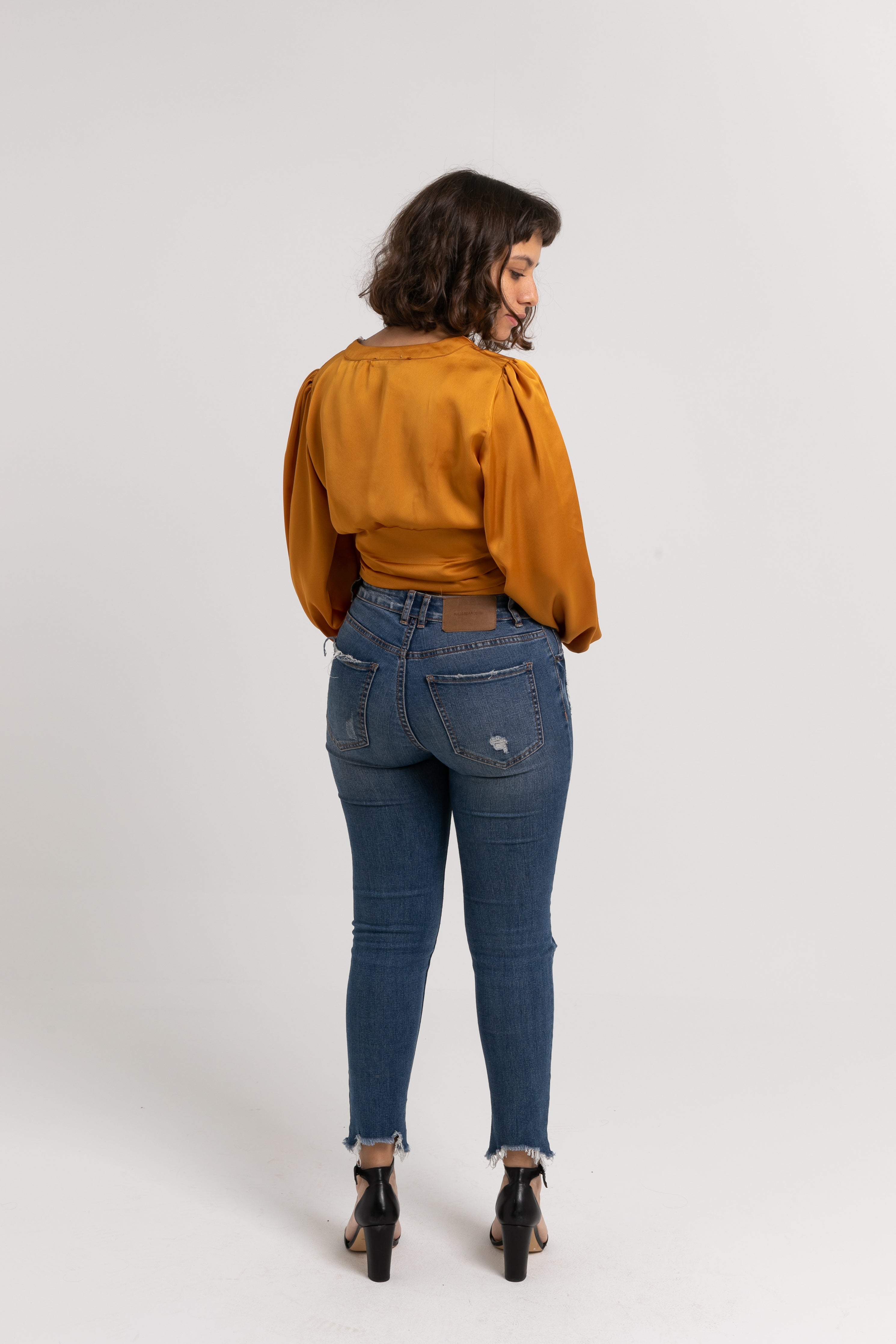 satin top with buttons
