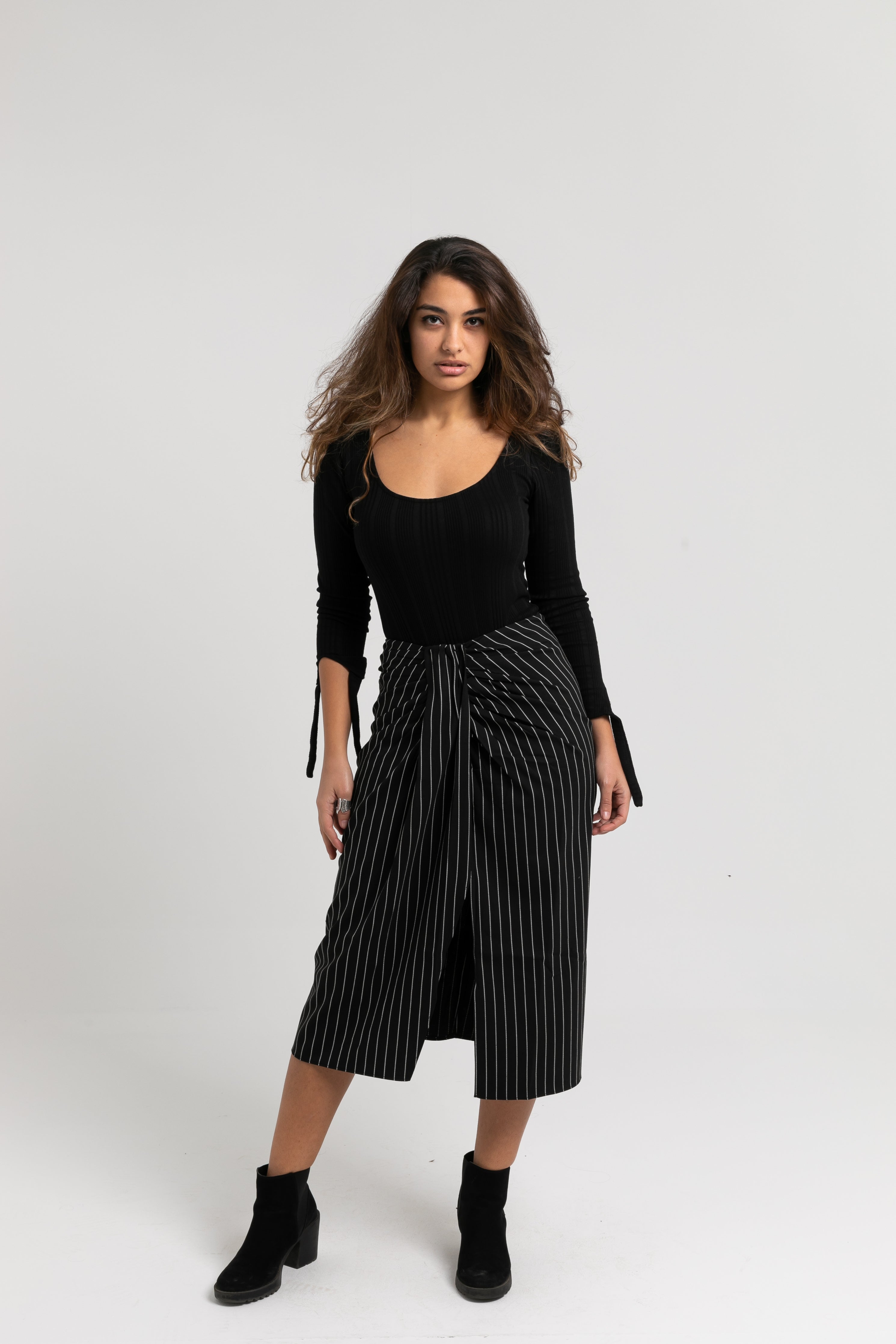striped skirt with slit