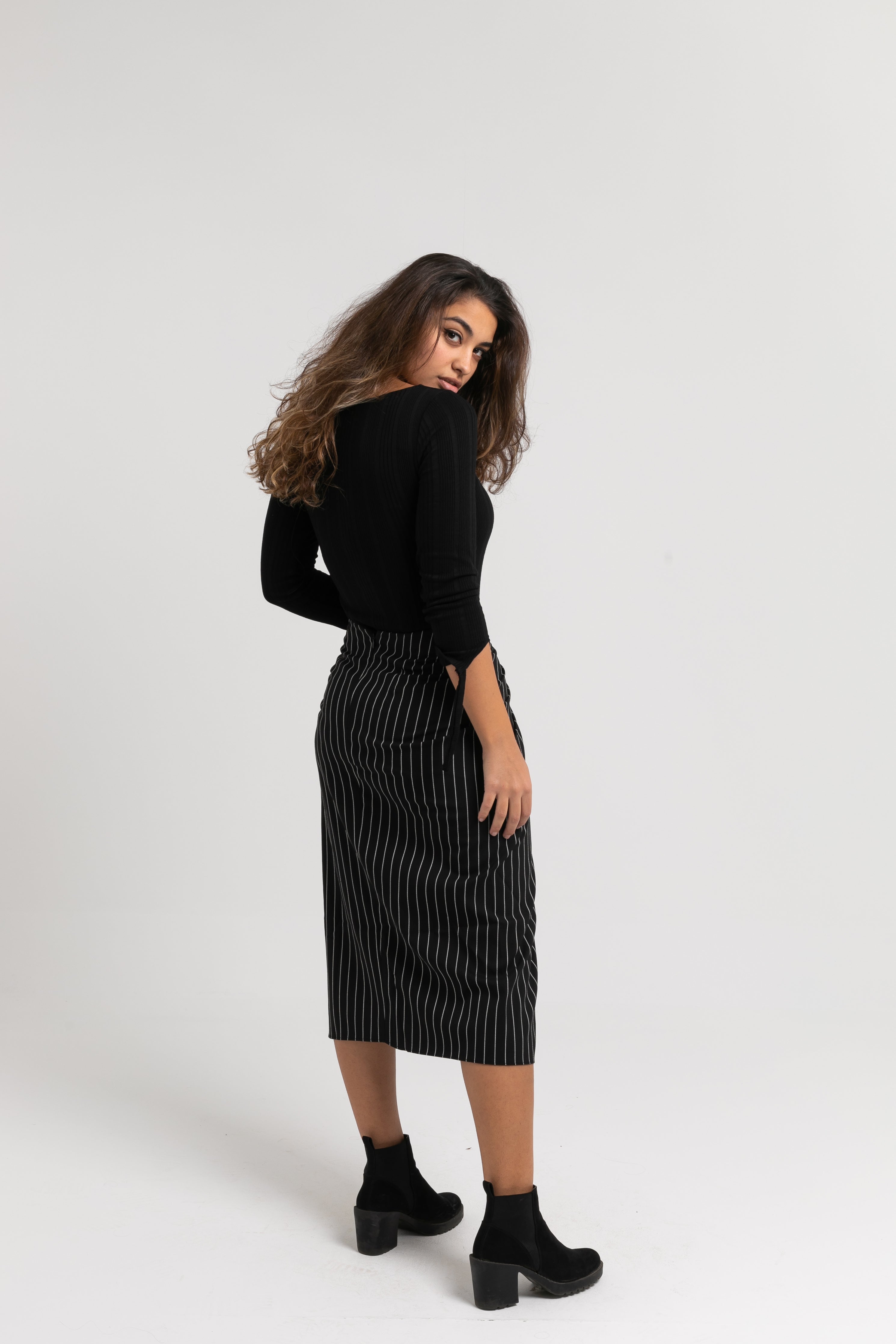 striped skirt with slit