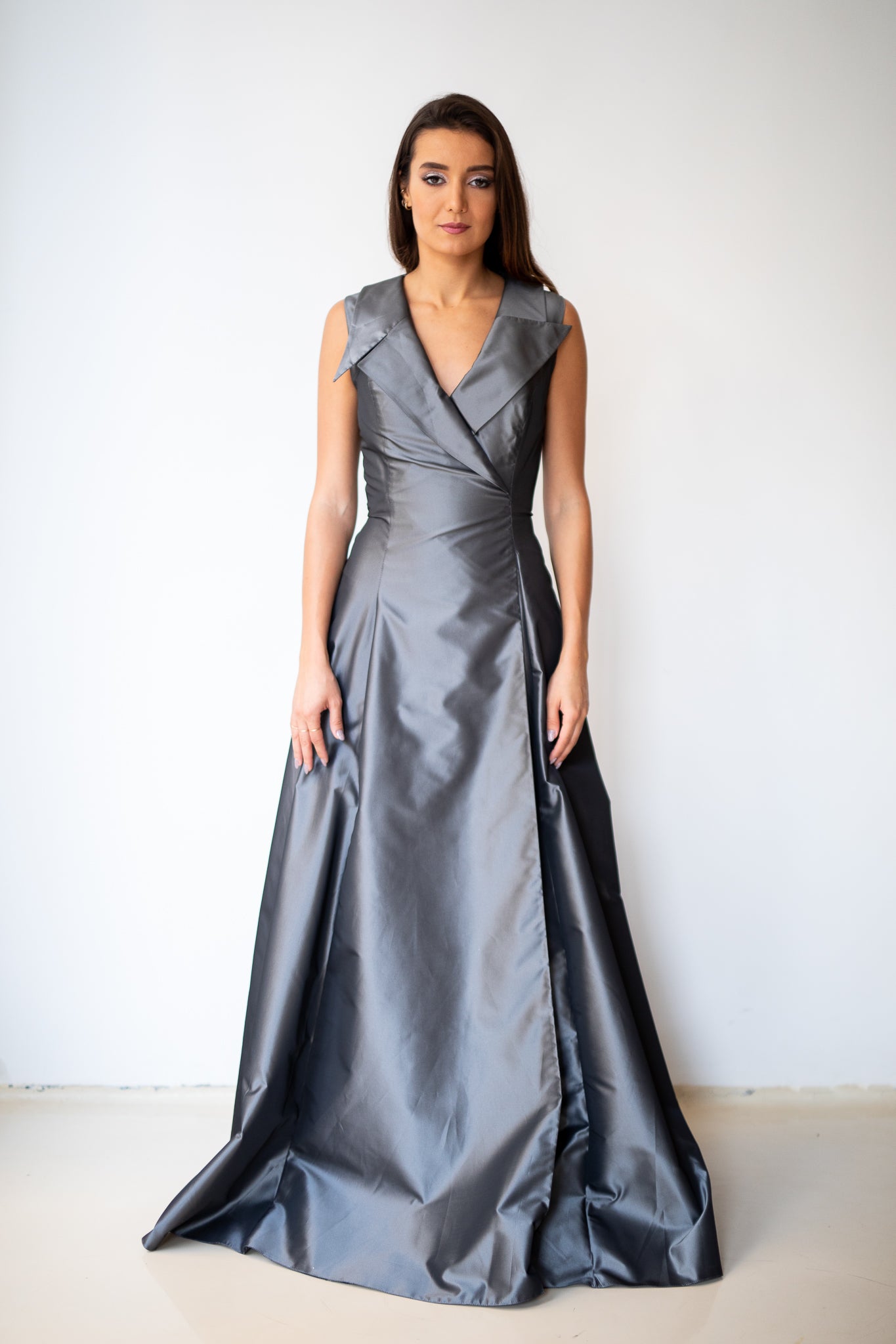 Satin long gown in Gray