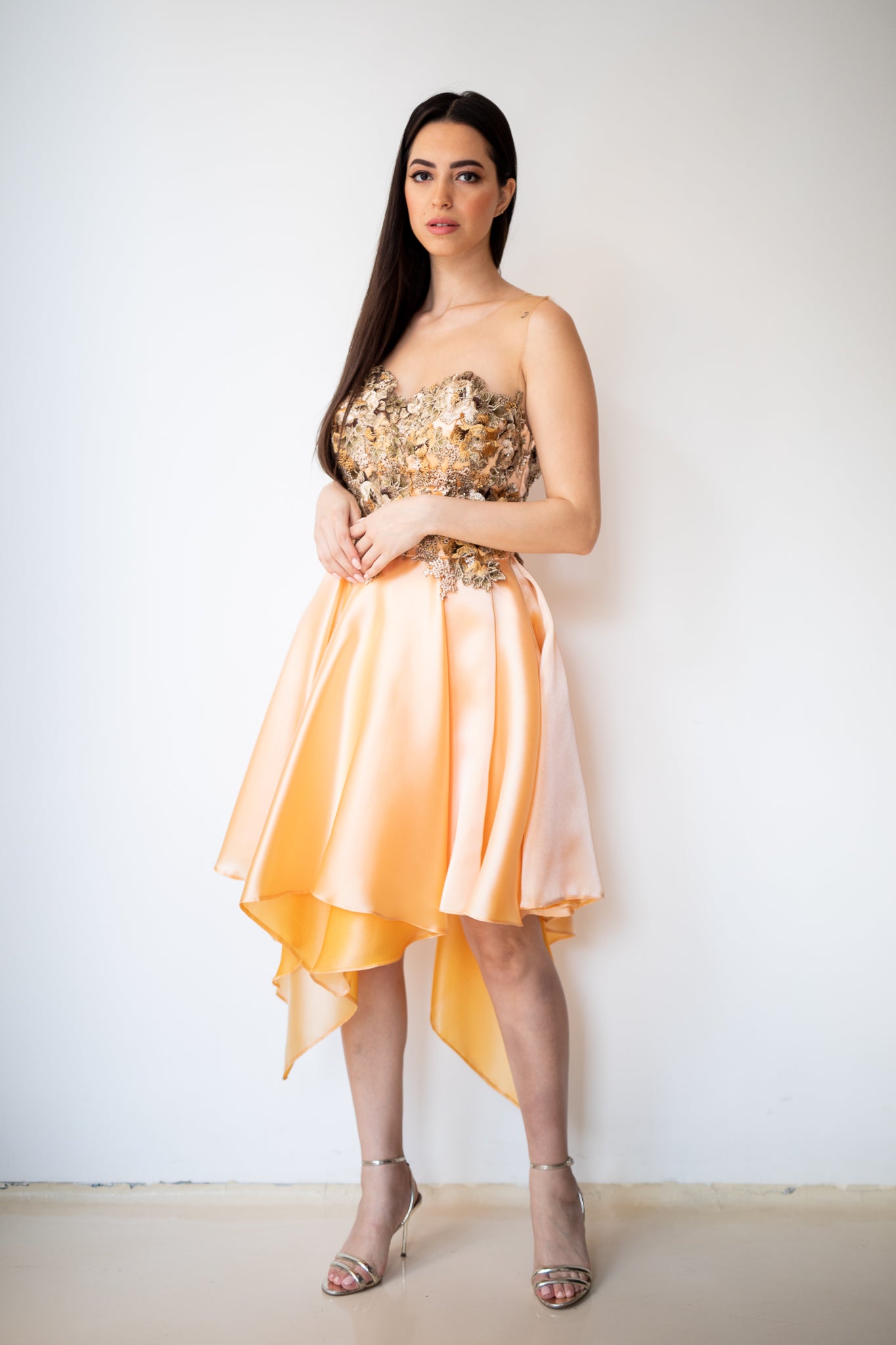 Organza And Satin Short Dress in Yellow