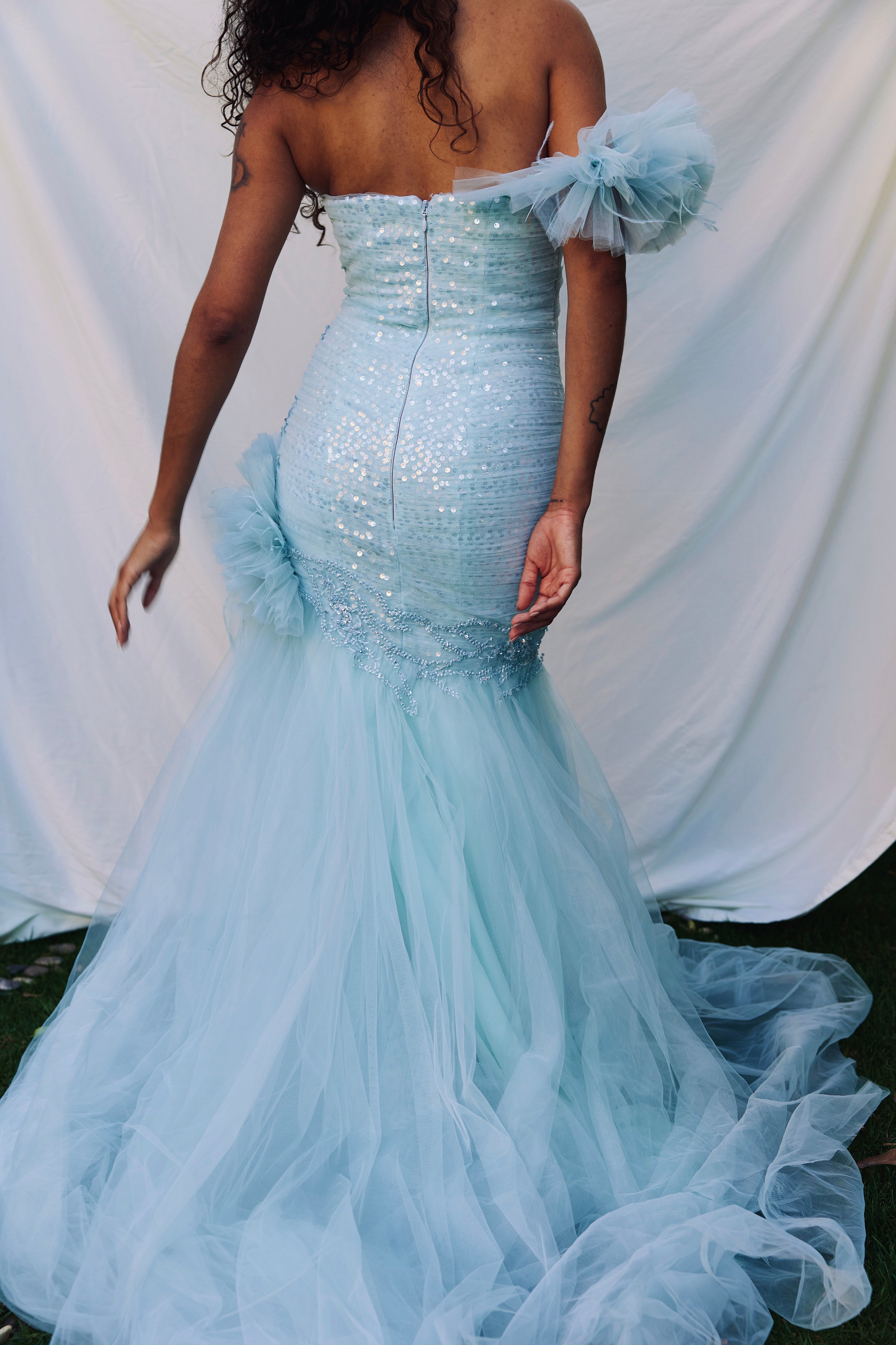 One Shoulder Mermaid Ruffled Dress