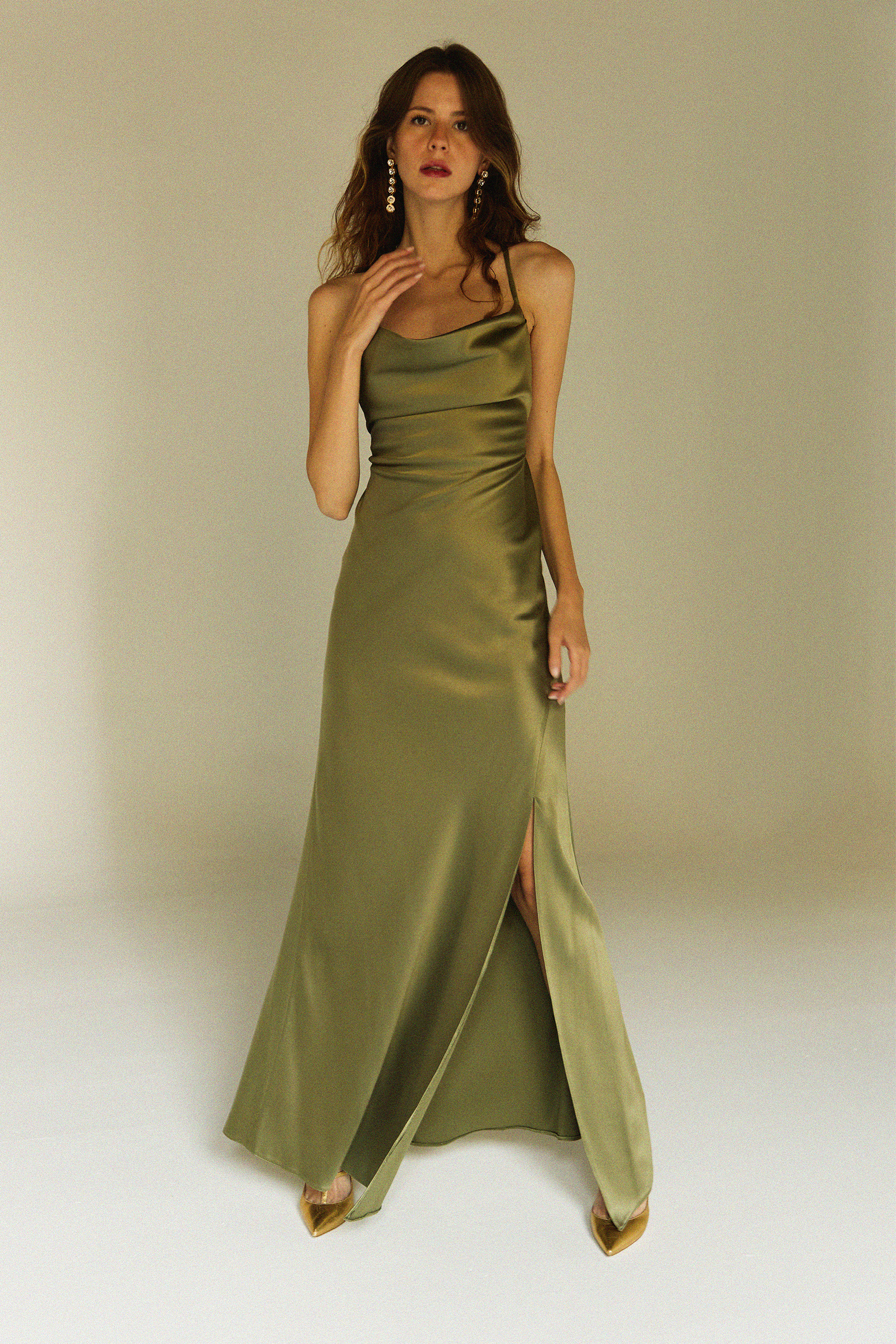 The Backless Satin in Olive