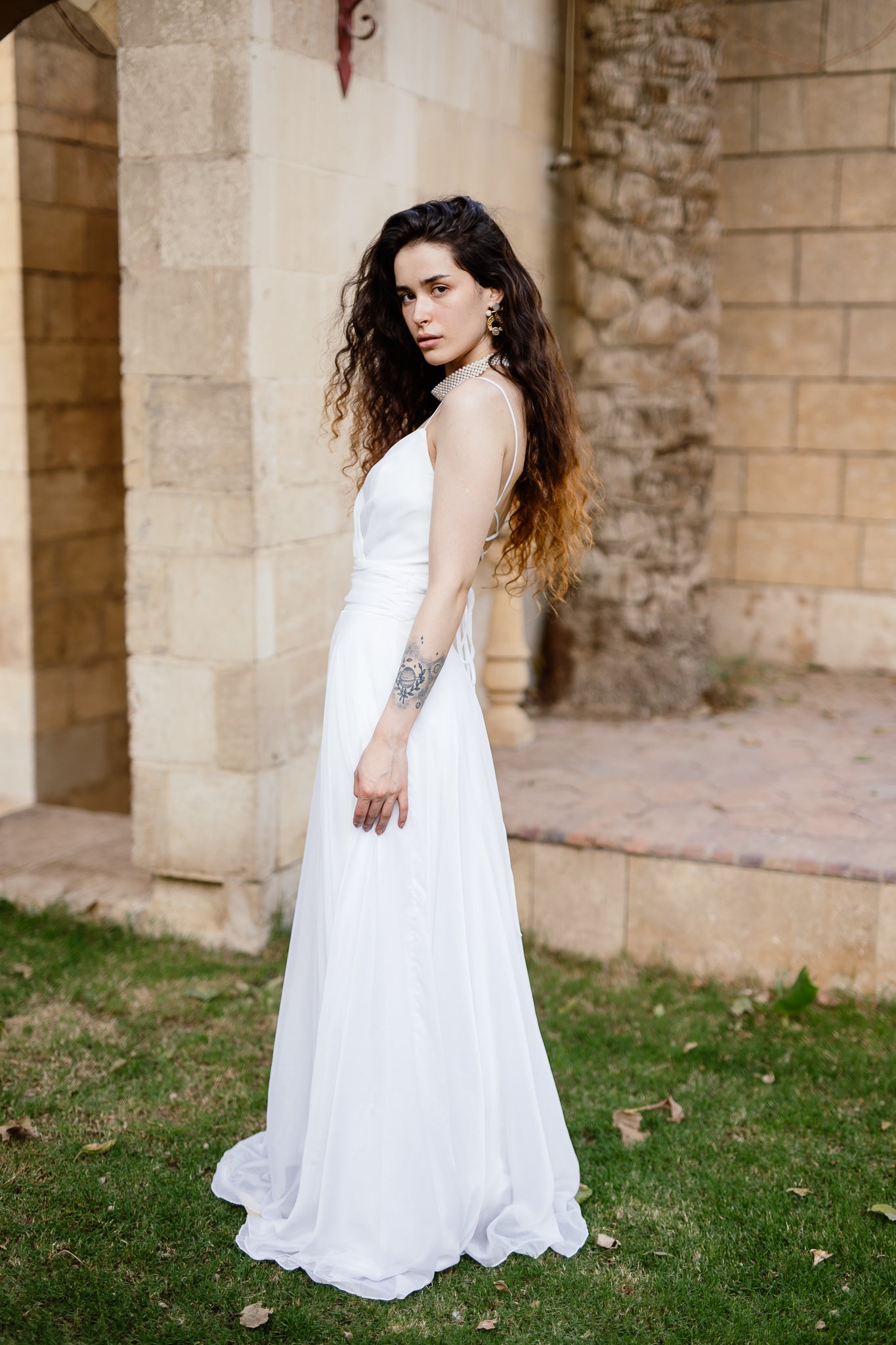 Long backless dress in White