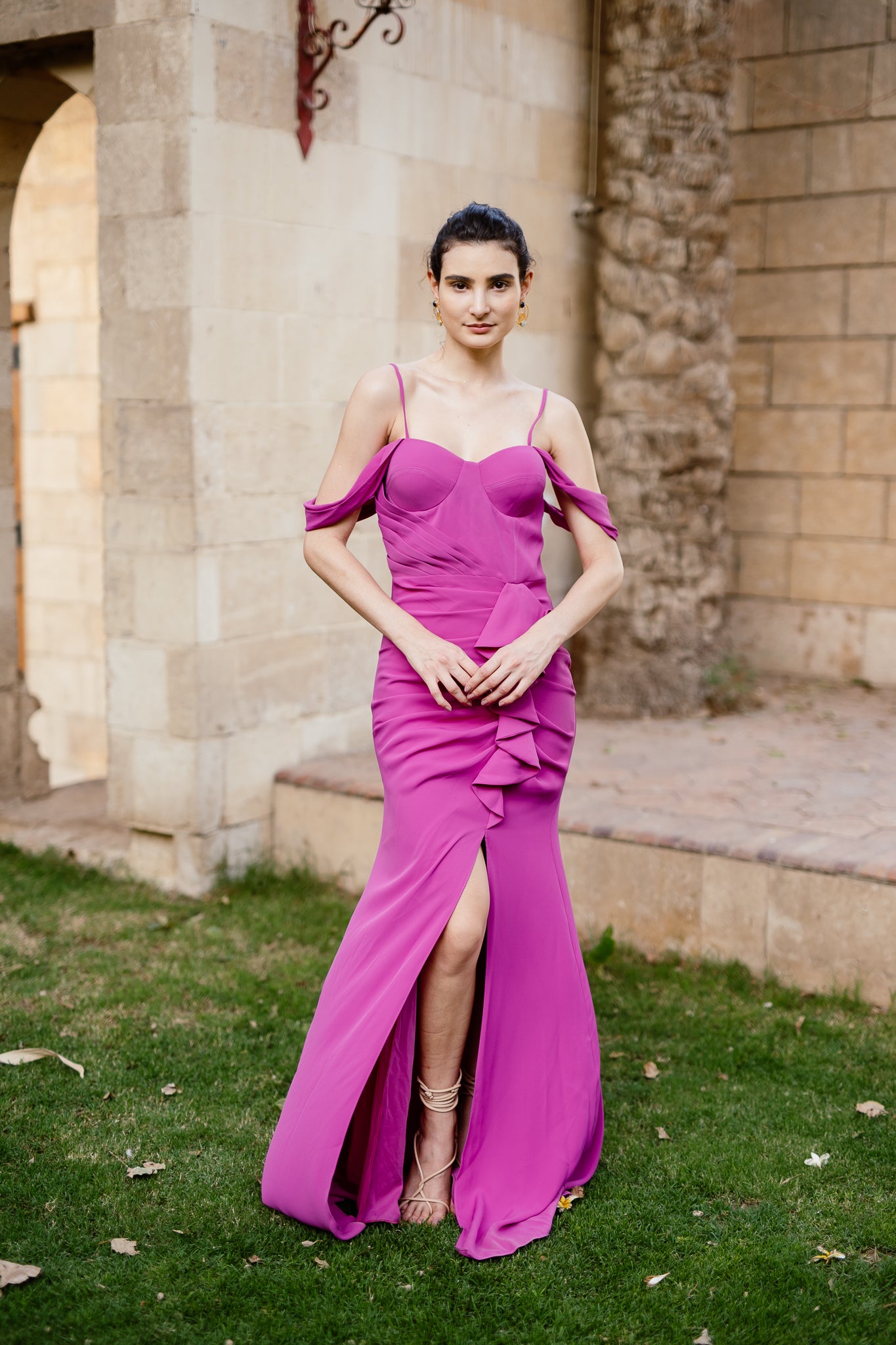 Sleeveless dress with slit in Hot Pink